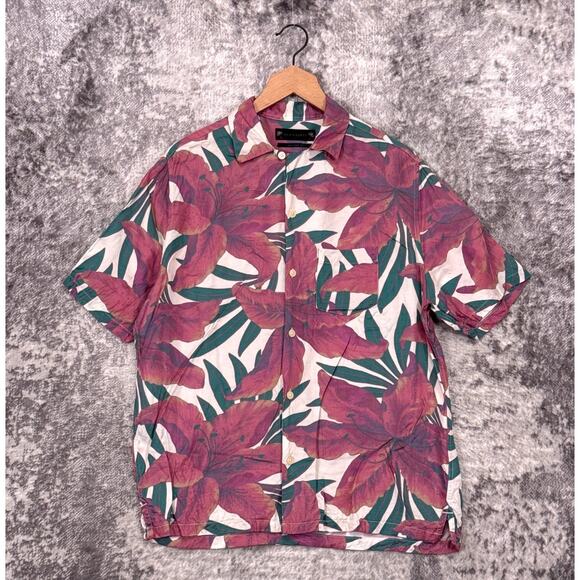 All Saints Shirt Small Mens Relaxed Fit Camp Collar Viscose Tropic Floral - Picture 1 of 8